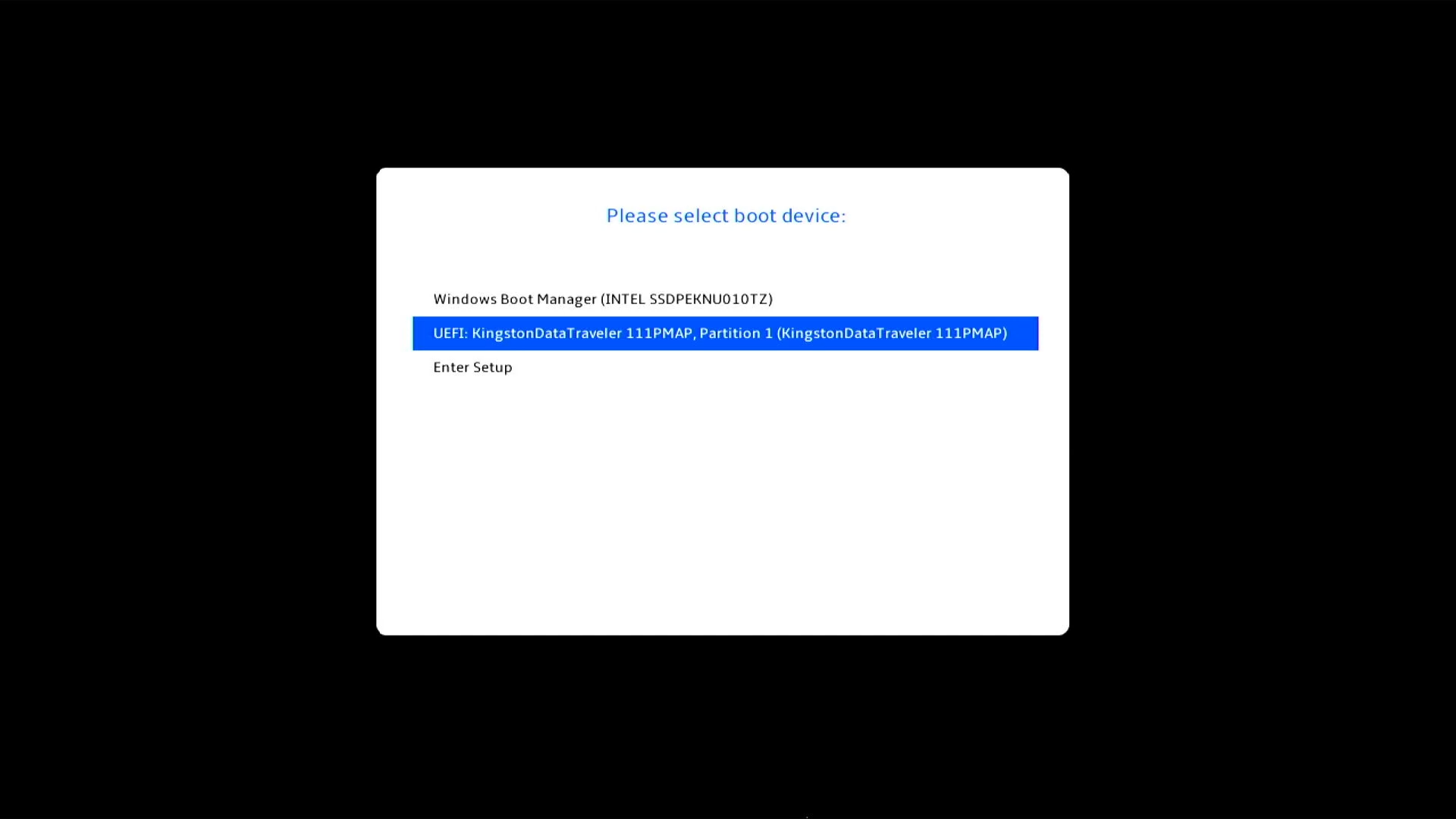 华硕Boot Menu中选择UEFI U盘启动项